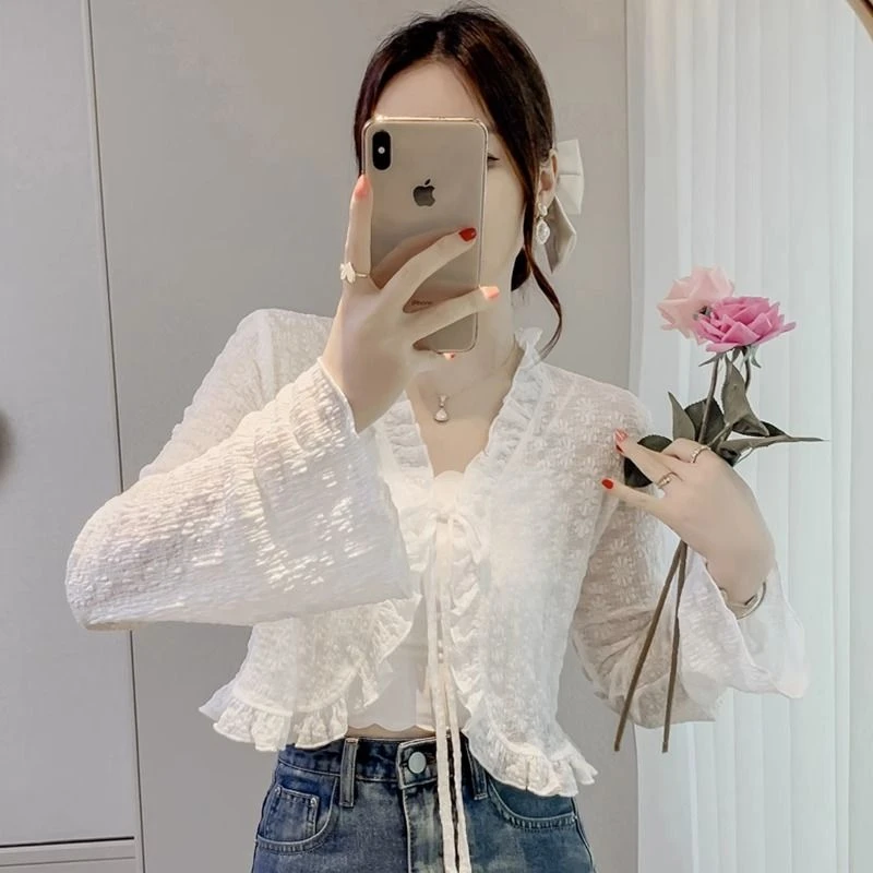 时尚百搭开衫女薄款披肩夏配吊带连衣裙外搭蕾丝小坎肩外套