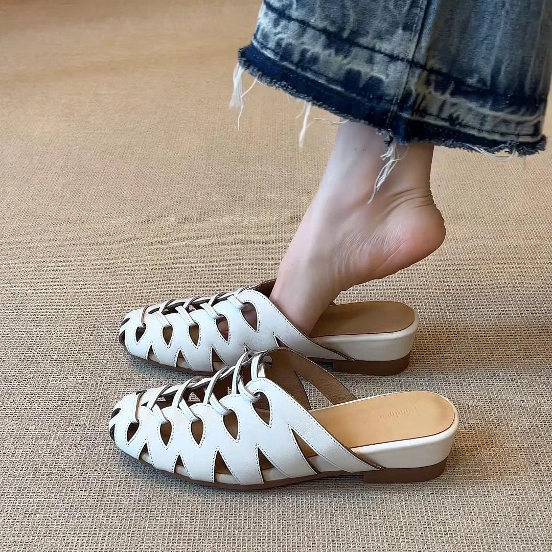 超好吖~2025新款复古风编织镂空夏季软底懒人一脚蹬外穿勃肯拖鞋