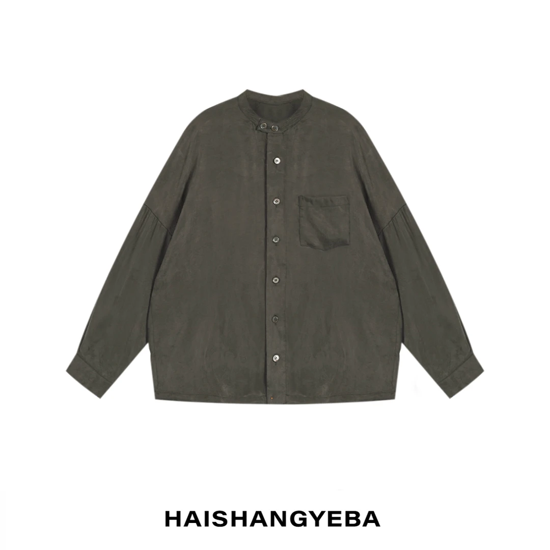 【海上叶爸】新款2025春夏男女同款百搭莱赛尔圆领纽扣宽松休闲外套