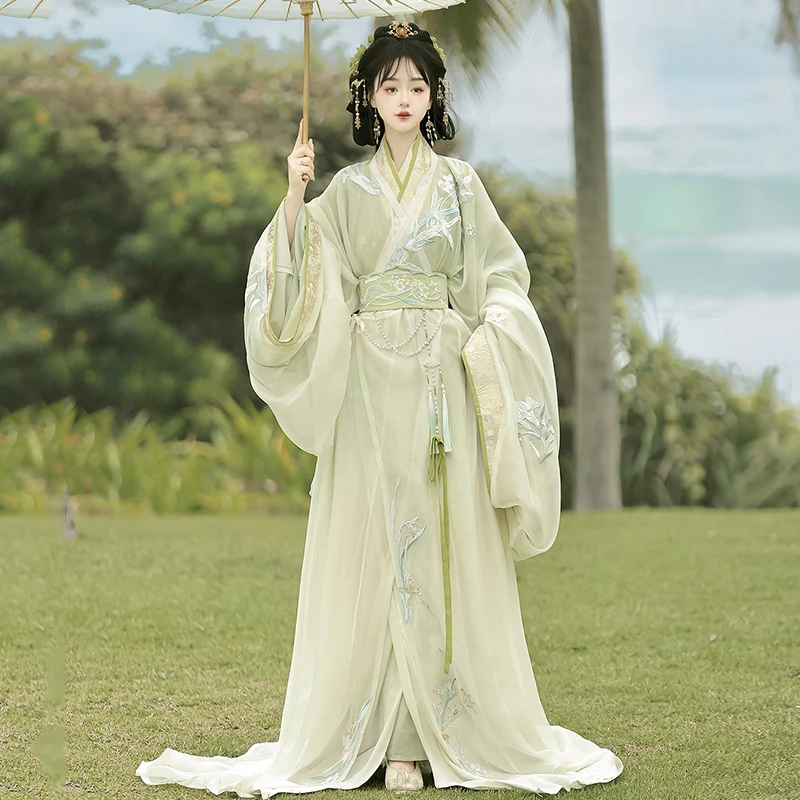 绿尽舞战国袍古装汉服女中国风仙气飘逸大袖衫拖尾直裾襦裙全套装