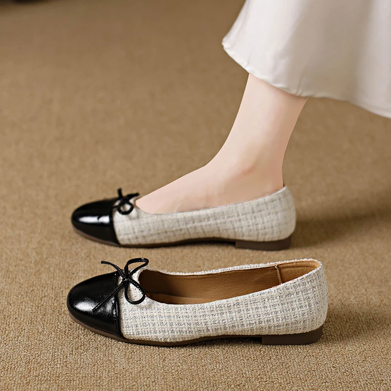 法式小香风平底单鞋女2025春夏季浅口温柔晚晚风软底一脚蹬豆豆鞋