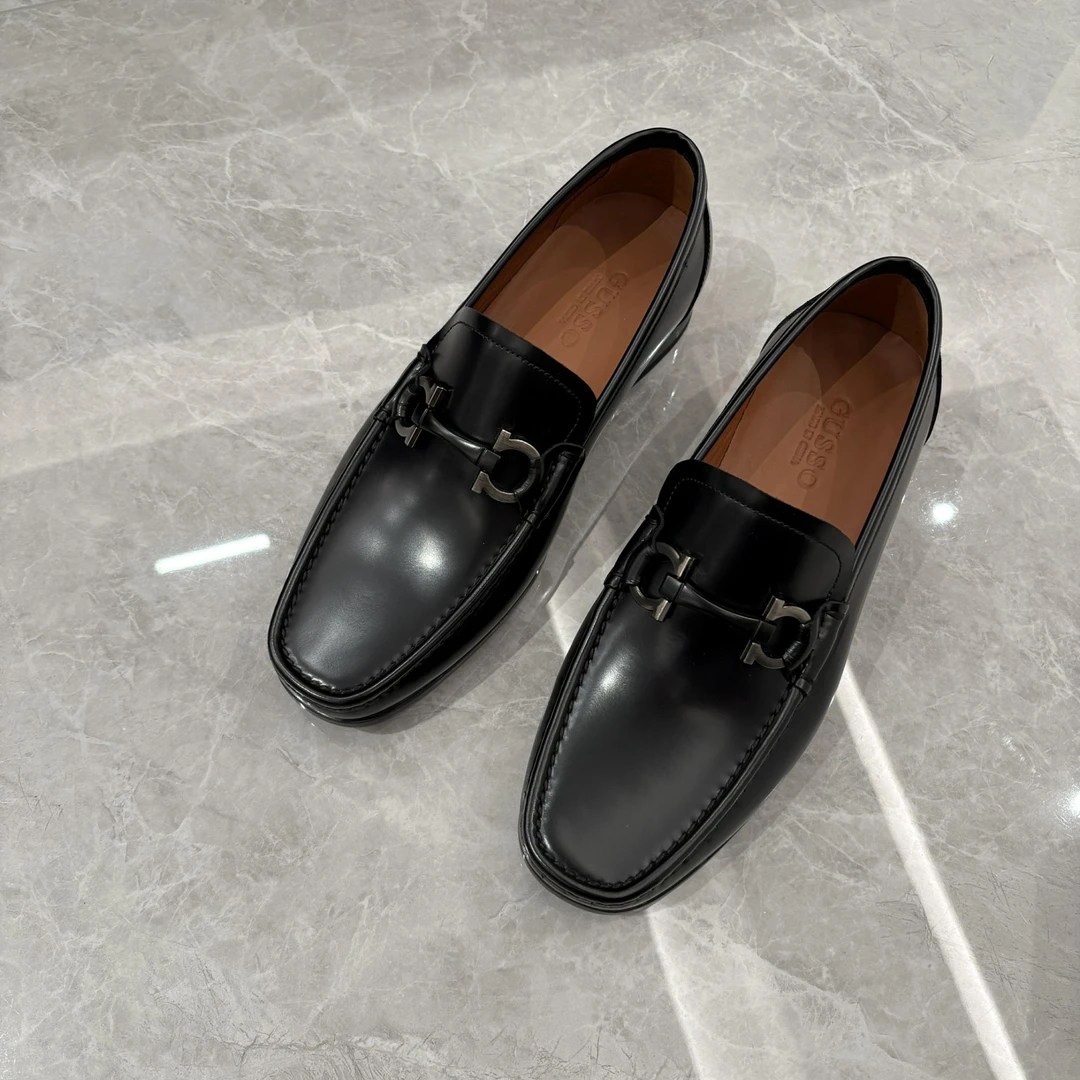 新款商务男士休闲皮鞋一脚蹬男鞋时尚舒适百搭黑色马衔扣/8386