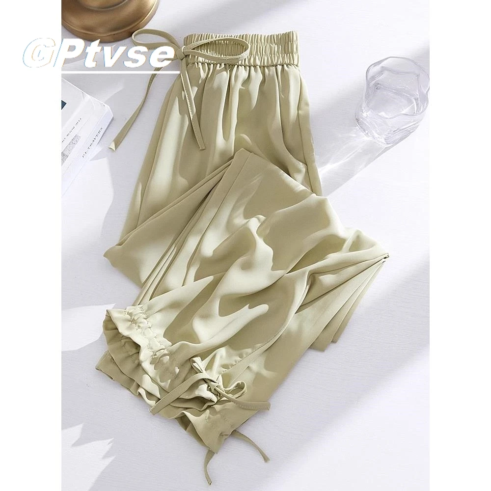 冰丝运动裤女夏季薄款垂感宽松束脚阔腿灯笼休闲九分裤百搭松紧腰