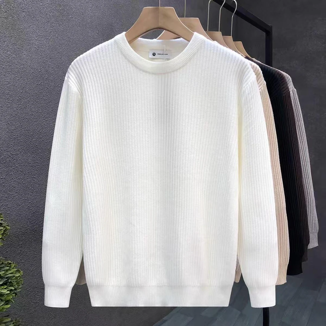 朗的简约净版杏色白色黑色针织宽松型冬季圆领毛衣针织衫百搭纯色