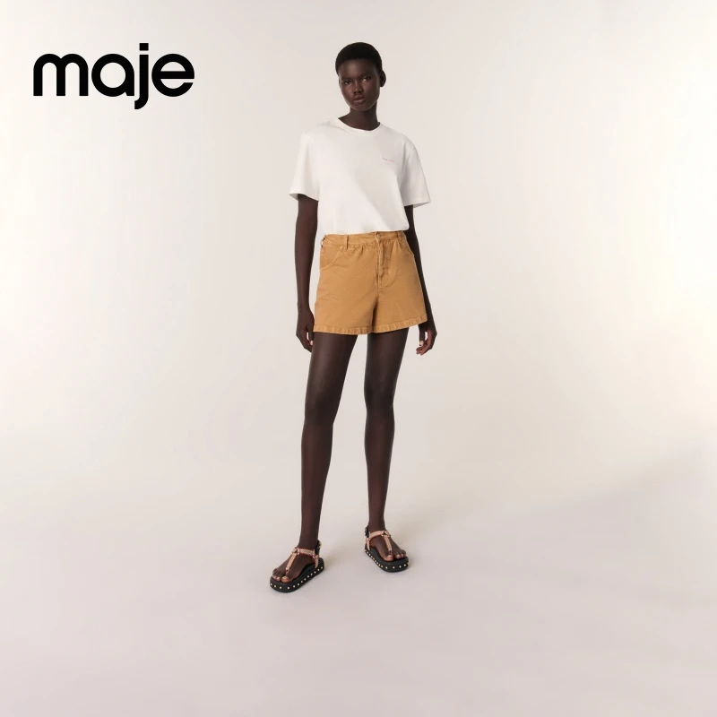 商场同款|Maje 2025秋季新款女圆领短袖印花棉质T恤衫MFPTS00927