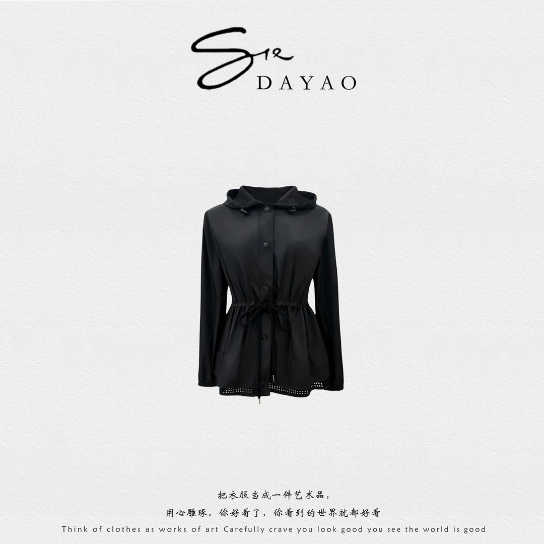 「DAYAO」25s长袖常规拉链落肩上衣短外套收腰荷叶边连帽WYA258279