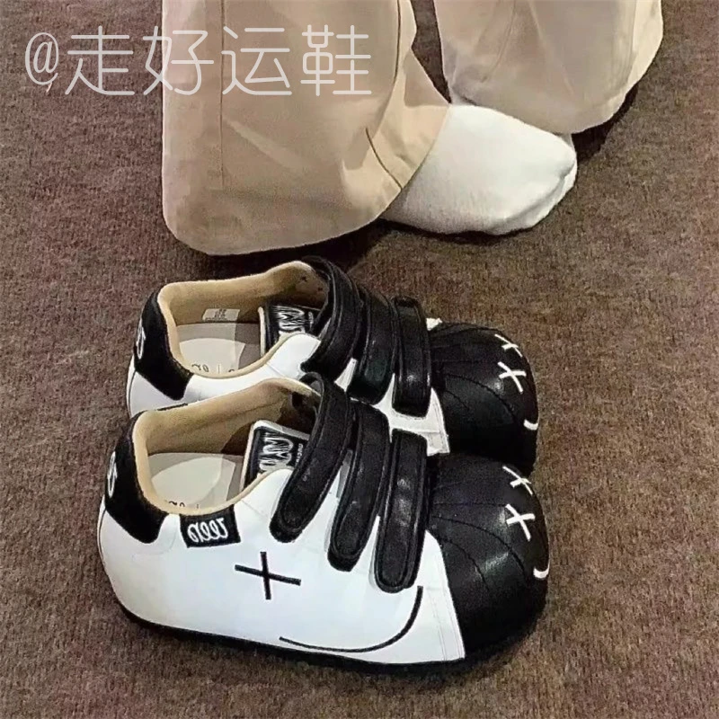34码-40码德训鞋女2025年新款魔术贴小白鞋丑萌大头运动休闲板鞋