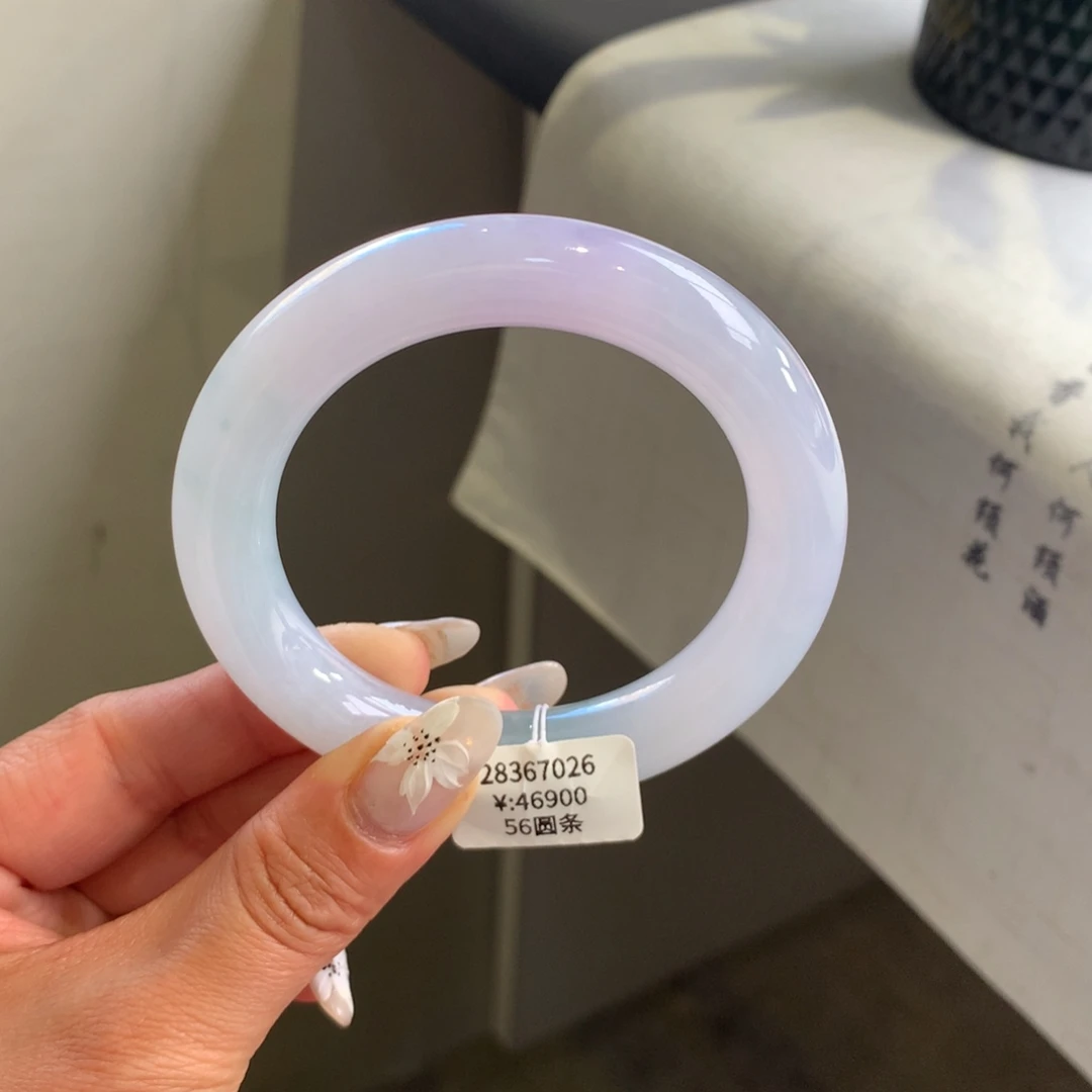 翡翠手镯未镶嵌冰粉紫56胖圆条