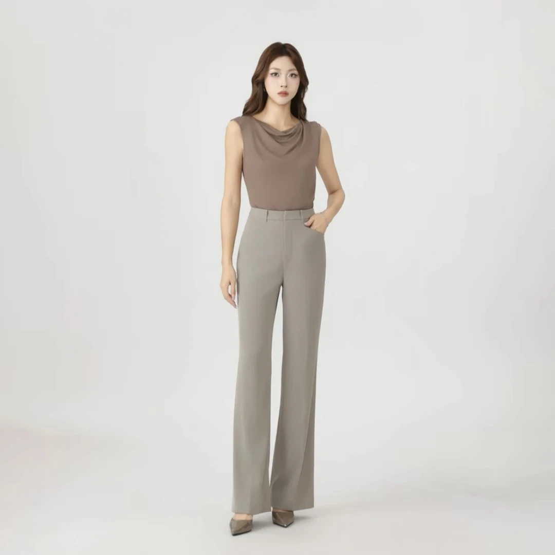 经典百搭招牌西裤气场通勤中高腰 小直筒微喇裤110030