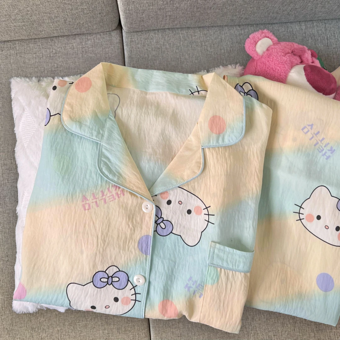 睡衣女春秋2025新款云朵棉长袖网红爆款卡通扎染Kitty家居服套装