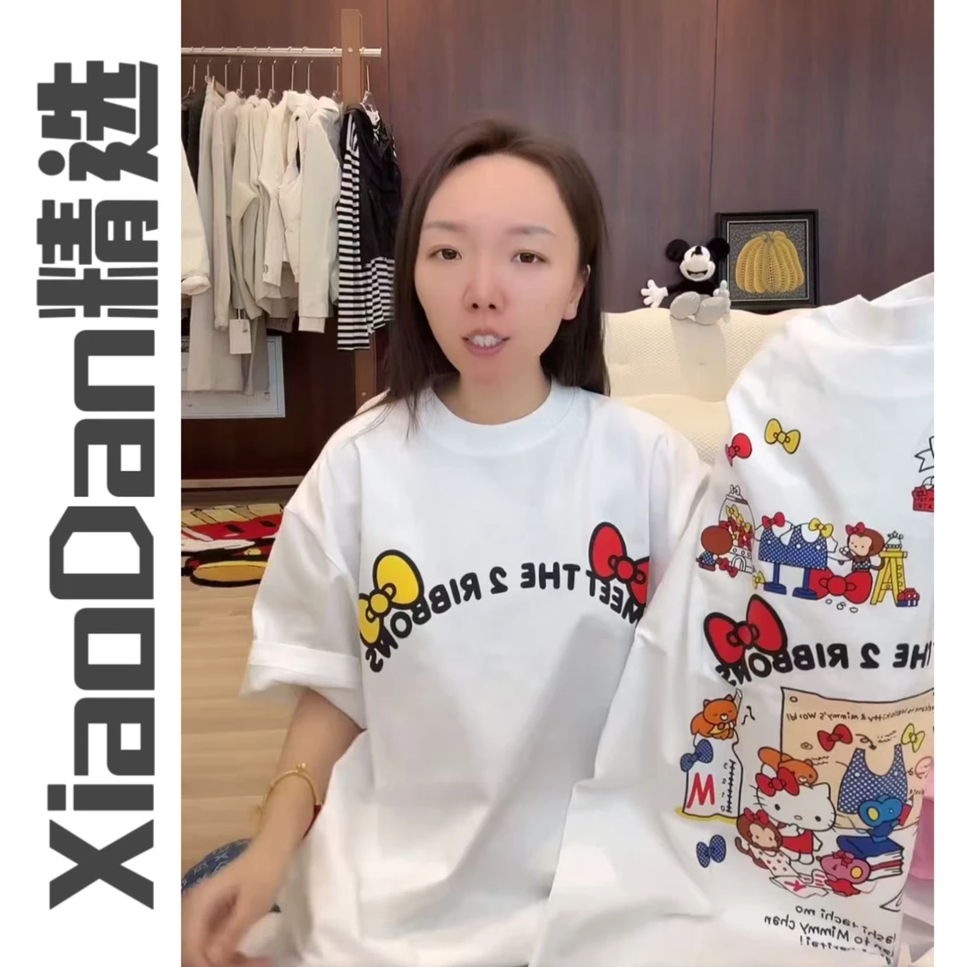 XiaoDan【KT蝴蝶T恤】东大门设计发泡印花TK蝴蝶结字母短袖T恤