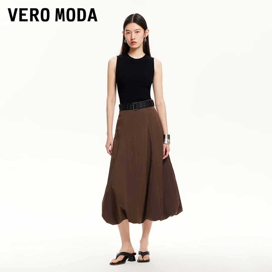 Vero Moda半身裙小众洋气女装自带腰带高腰花苞半身裙325116049