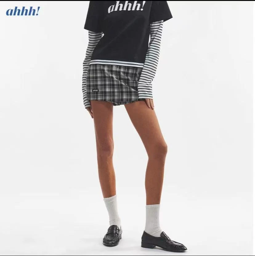 Ahhh 复古美式低腰刺绣logo拉链超短半身裙裤