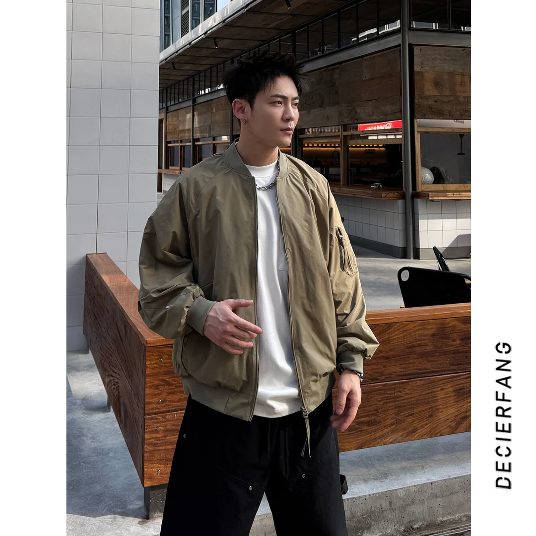 2025新款美式青年时尚百搭夹克外套男复古飞行棒球领工装上衣潮