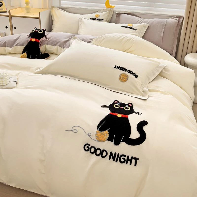 纯棉四件套全棉被套简约卡通床单款三件套春夏季宿舍床上用品床笠