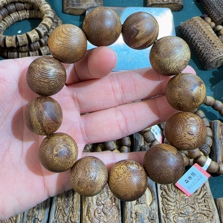 沉香手串白棋淳化老料圆珠单圈2.0高货29克➕