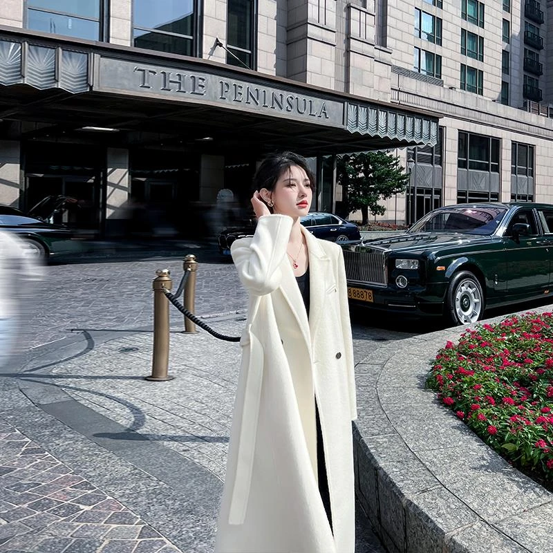 气质双面大衣女中长版2024秋冬新款韩系高级感过膝毛呢子外套