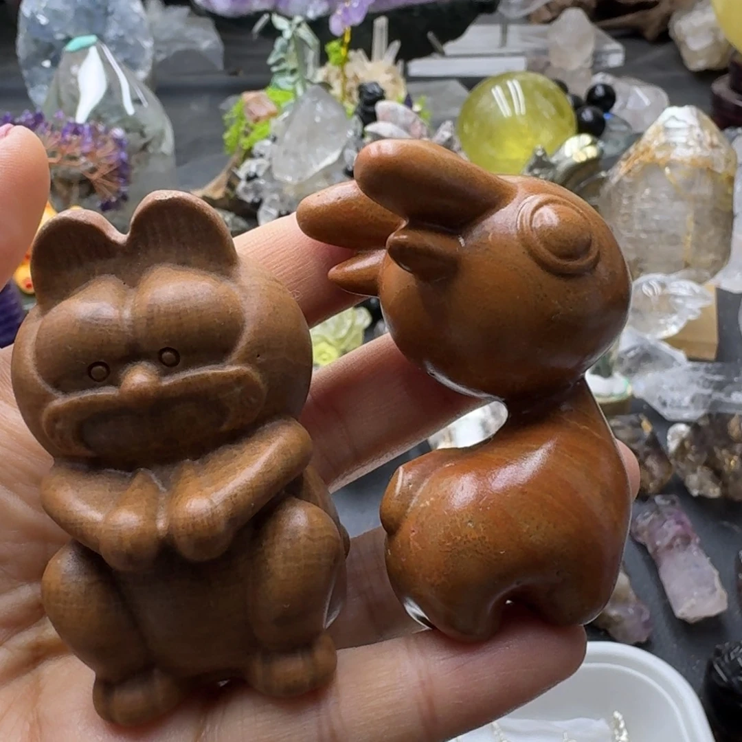 木文石雕刻件两个