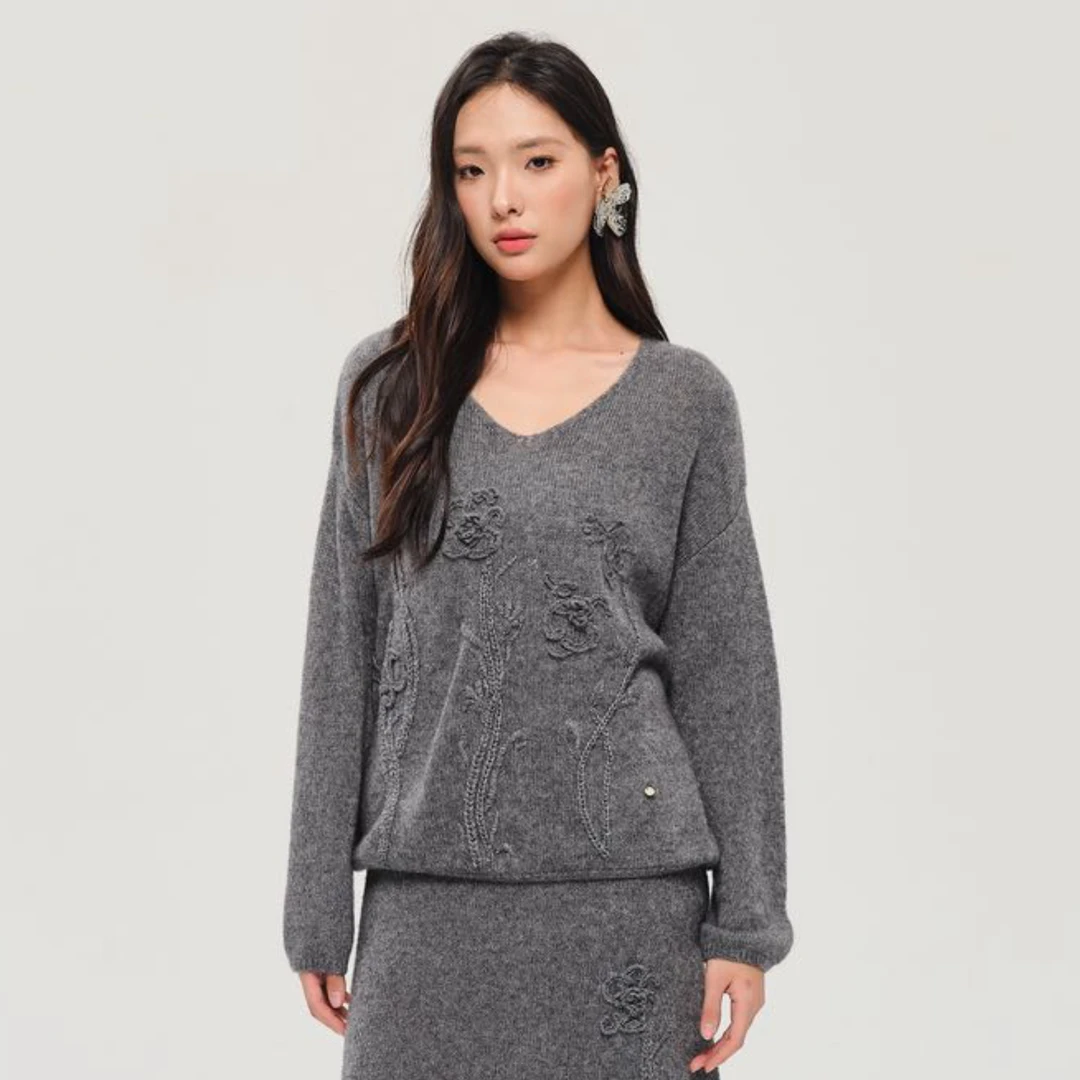 MIMBLANCHE 灰色花朵上衣