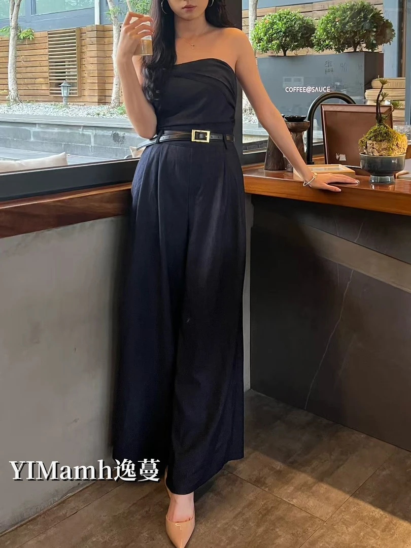 逸蔓.百搭夏季复古辣妹高腰连体套装女装高级黑色