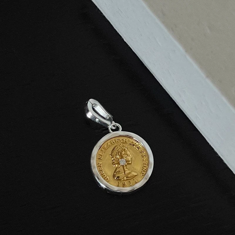 坠链均925银 S925纯银英国浮雕人像吊坠重工艺金银撞