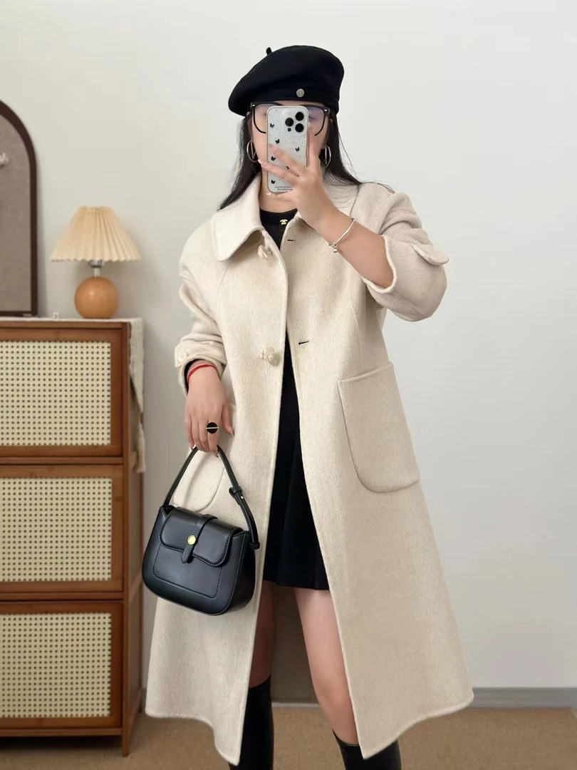 2025年春款时尚百搭欧版宽松气质双面羊绒大衣