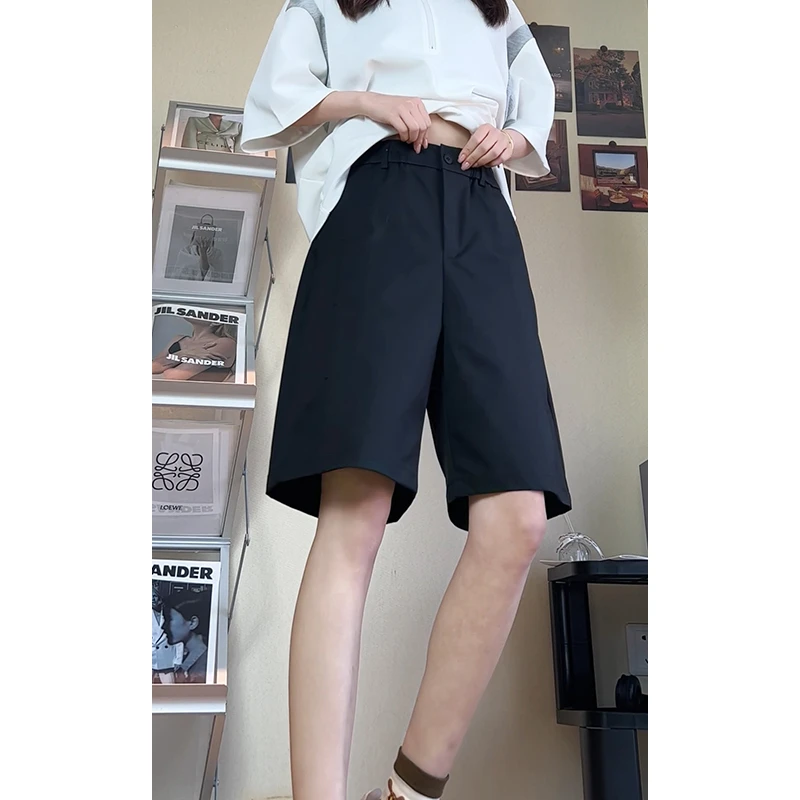 日系休闲基础百搭复古纯色男女工装短裤五分裤潮牌休闲西装中裤男