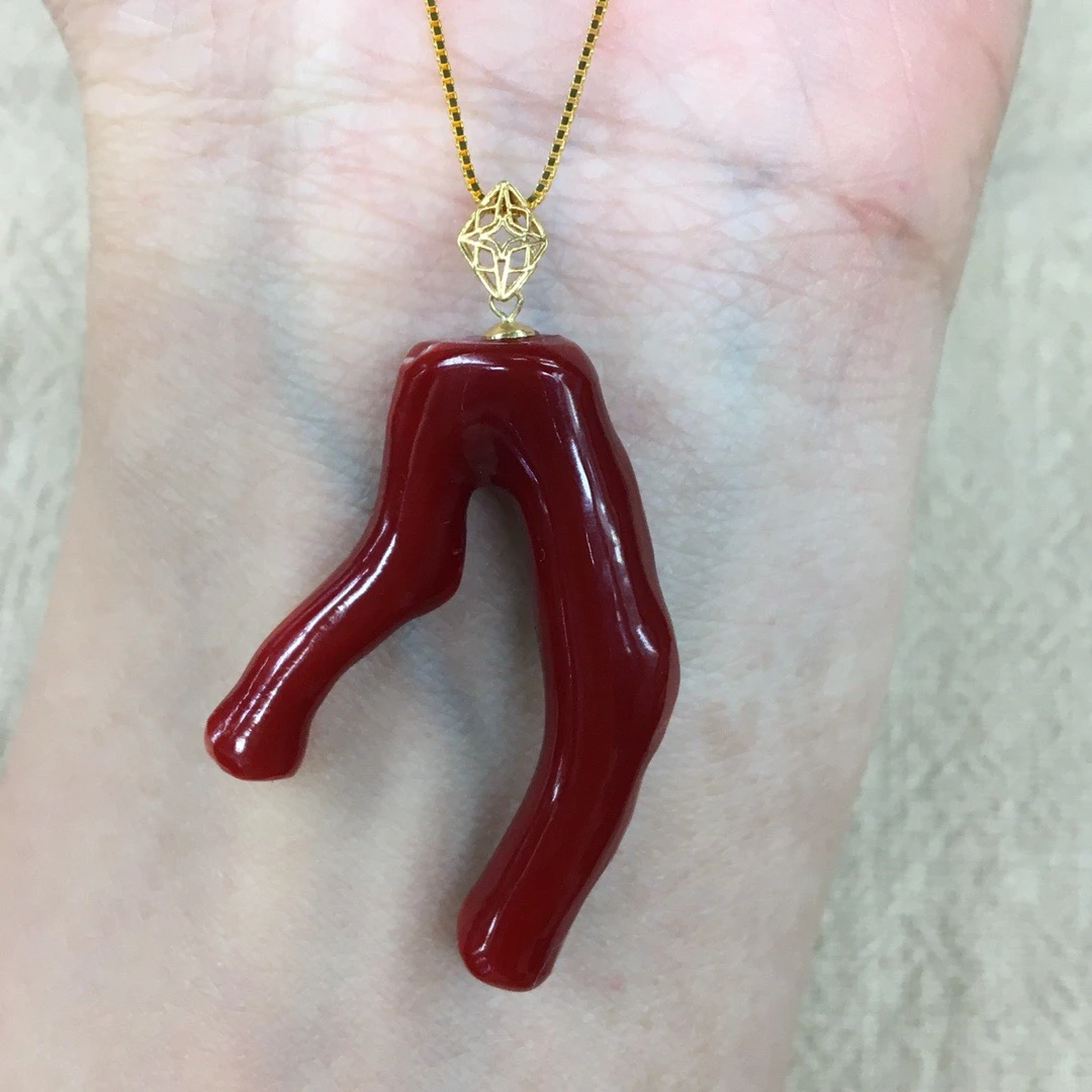 日本阿卡红珊瑚树枝吊坠18k金简约百搭项链