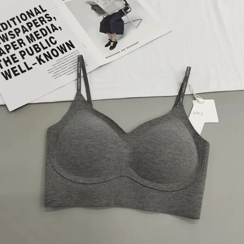 大U背美背舒适螺纹云感棉时尚性感字母肩带聚拢舒适防走光内衣