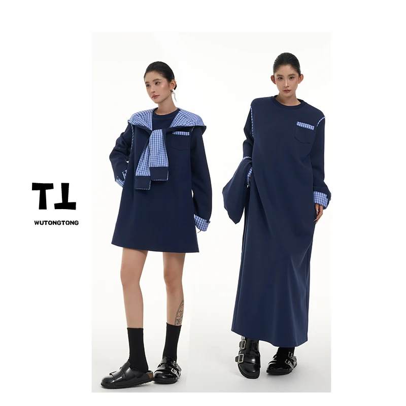 现货【高校法则】秋季长款连衣裙女简约百搭韩版长裙62505