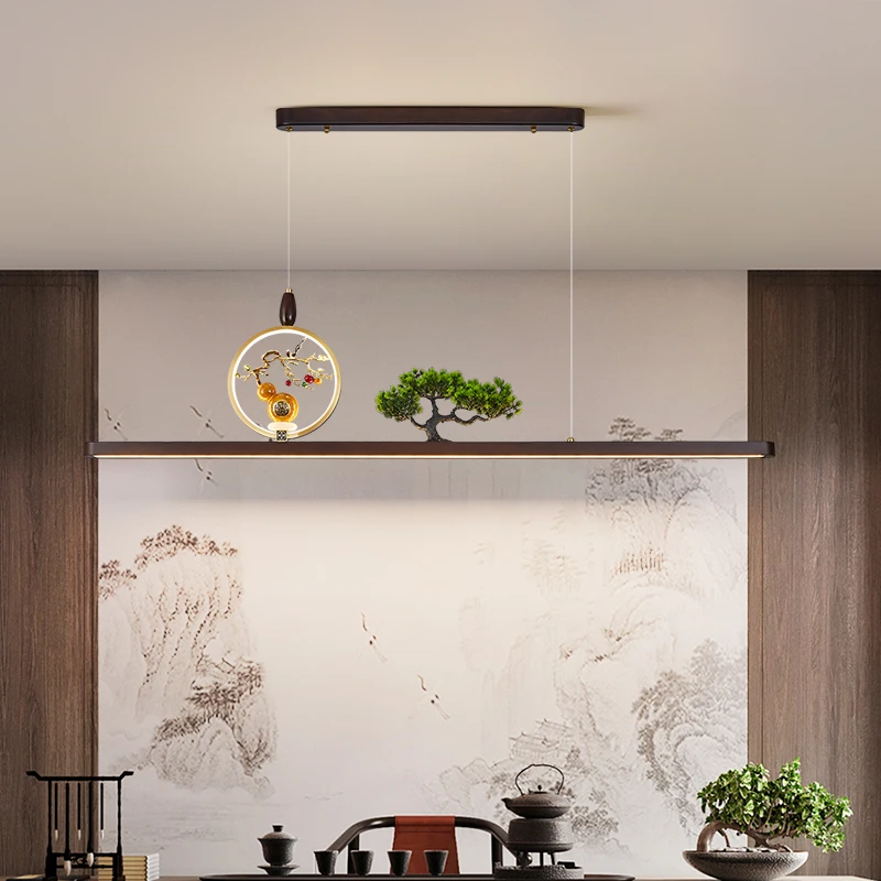 新款新中式书房线条灯茶室餐厅灯现代茶台吧台吊线灯茶楼禅意吊灯