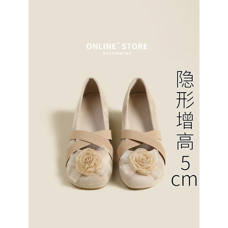5cm内增高法式温柔通勤晚晚单鞋女复古绒面小码女鞋3233芭蕾舞鞋
