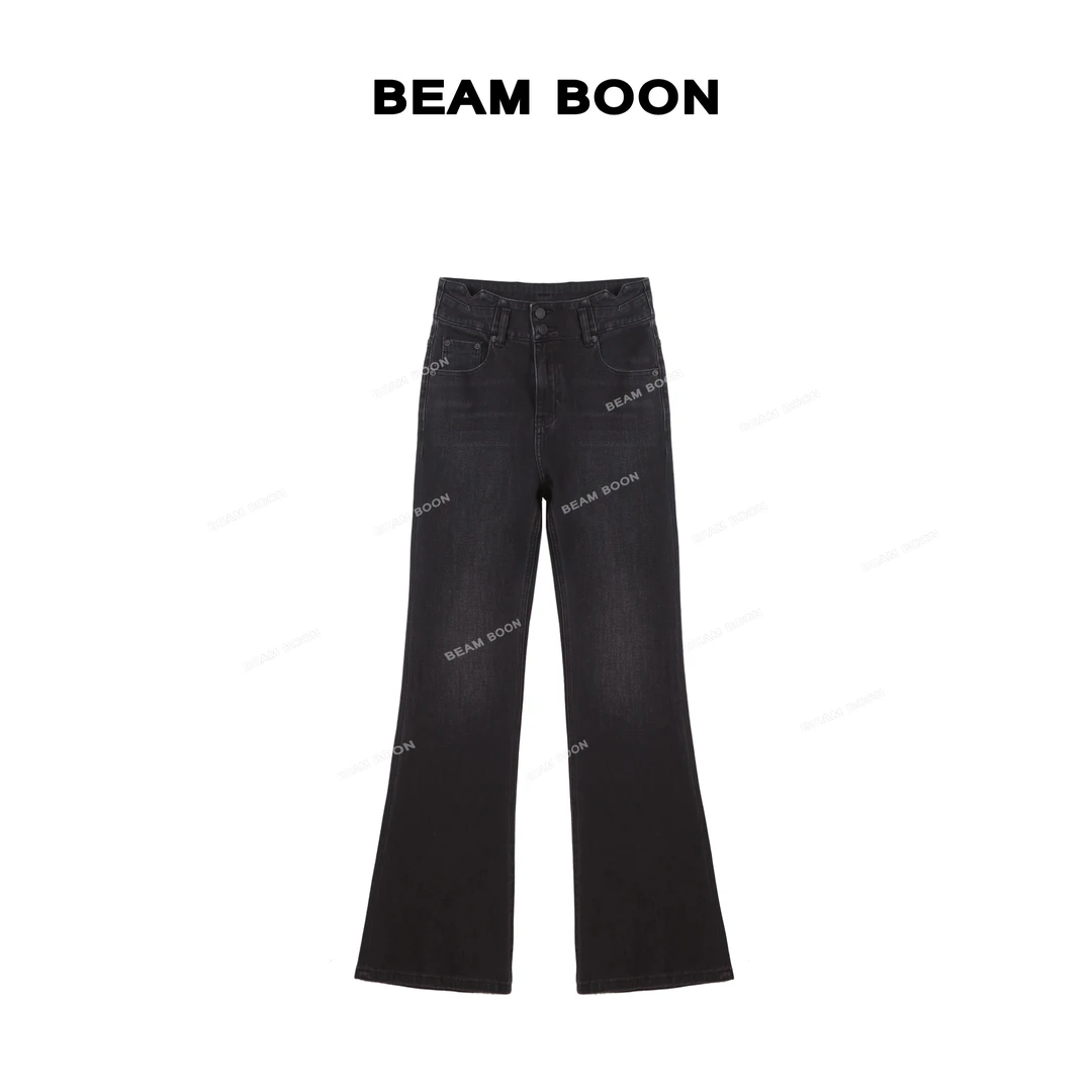 Beam Boon|【深海区牛仔】miss*cit斜弹水洗高腰立裁显瘦微喇牛仔裤