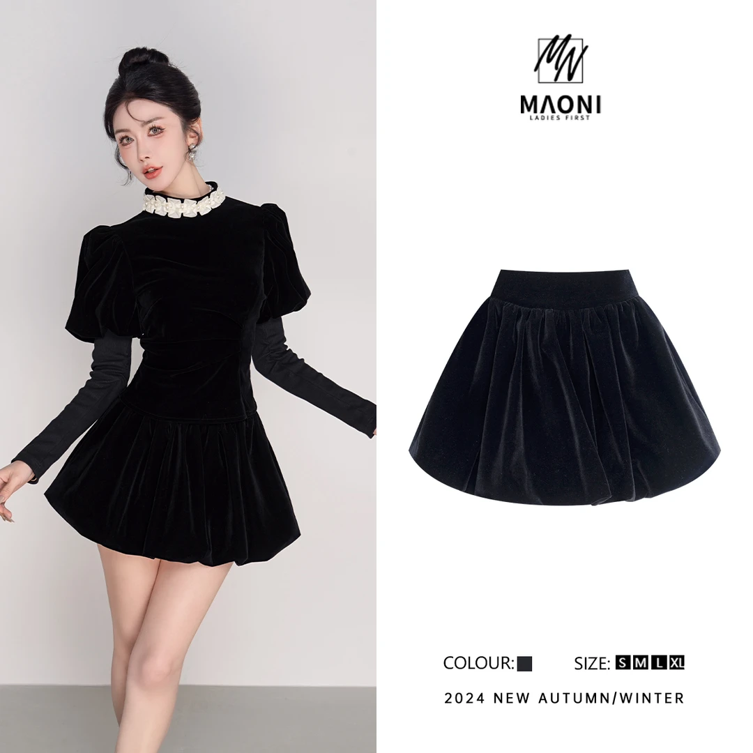 毛妮Peshe【花苞短裤裙】丝绒高腰蓬蓬甜美风防走光2025秋冬L1165