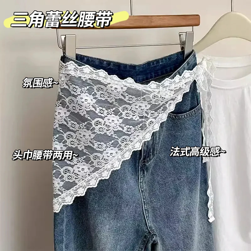 系在腰上的丝巾连衣裙腰巾新款百搭蕾丝三角巾腰封腰带配裙子绑带