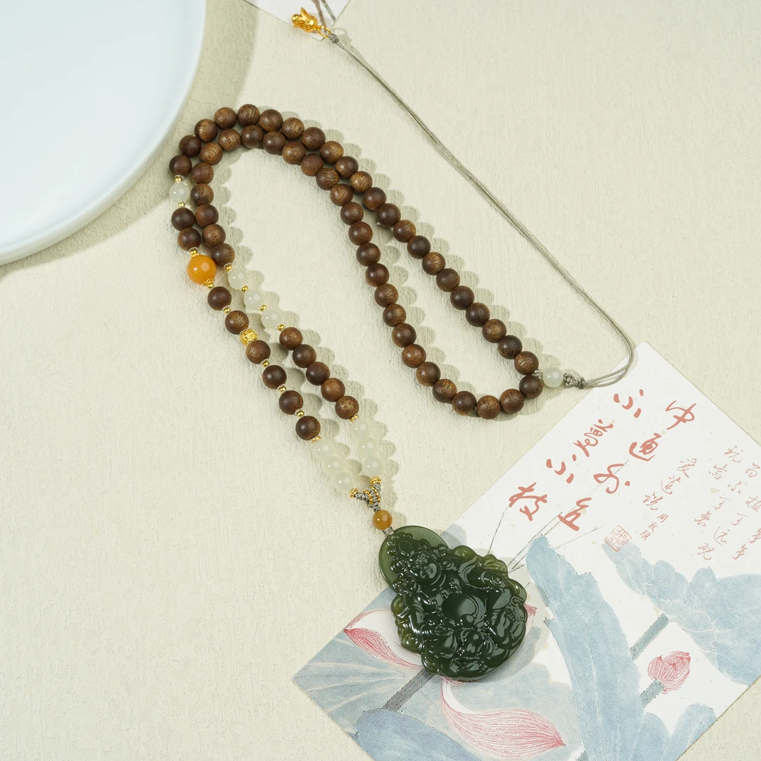 黄财爷·文莱沉水沉香黄财神吊坠挂脖6MM圆珠文玩好物Q5