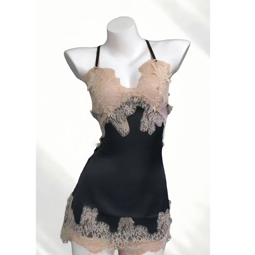 丝盈【80-130斤】性感花边丝滑吊带睡裙