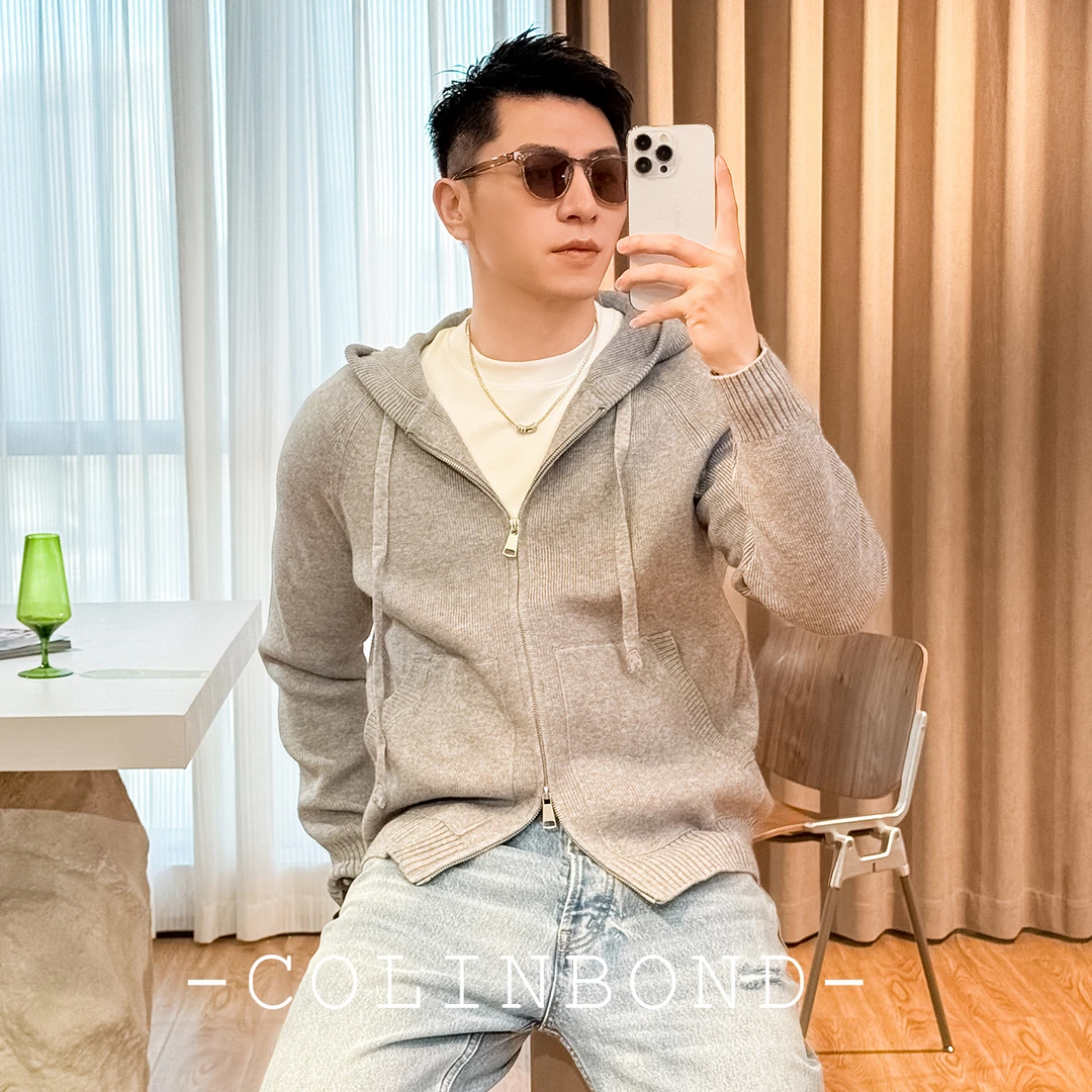 潮牌男装秋季新款针织毛衫外套高端时尚双开拉链连帽夹克YJ89012
