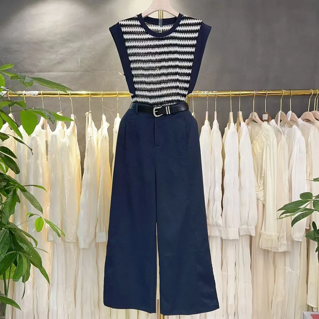 【RG7113】2025夏季新款时尚套装气质休闲上衣+花苞工装八分裤