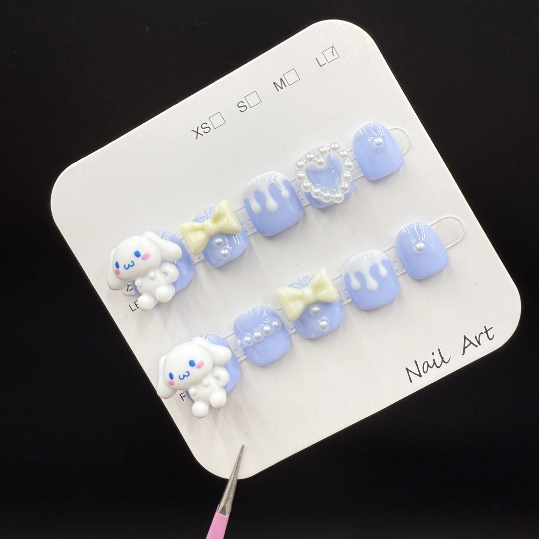 2-10岁女孩光疗穿戴甲蓝色玉桂狗蝴蝶结宝宝穿戴甲可拆卸美甲028