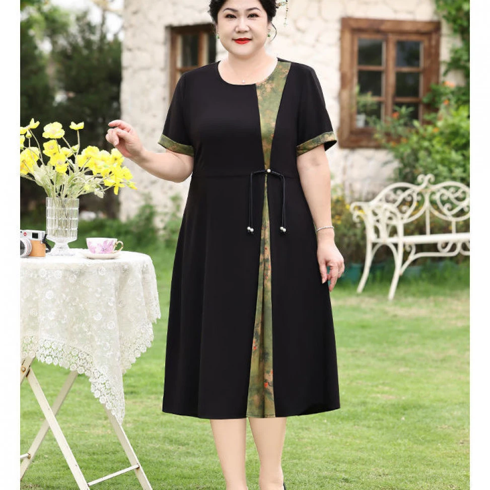 中年胖妈妈连衣裙新中老年款女夏季洋气大码中老年新中式国风长裙