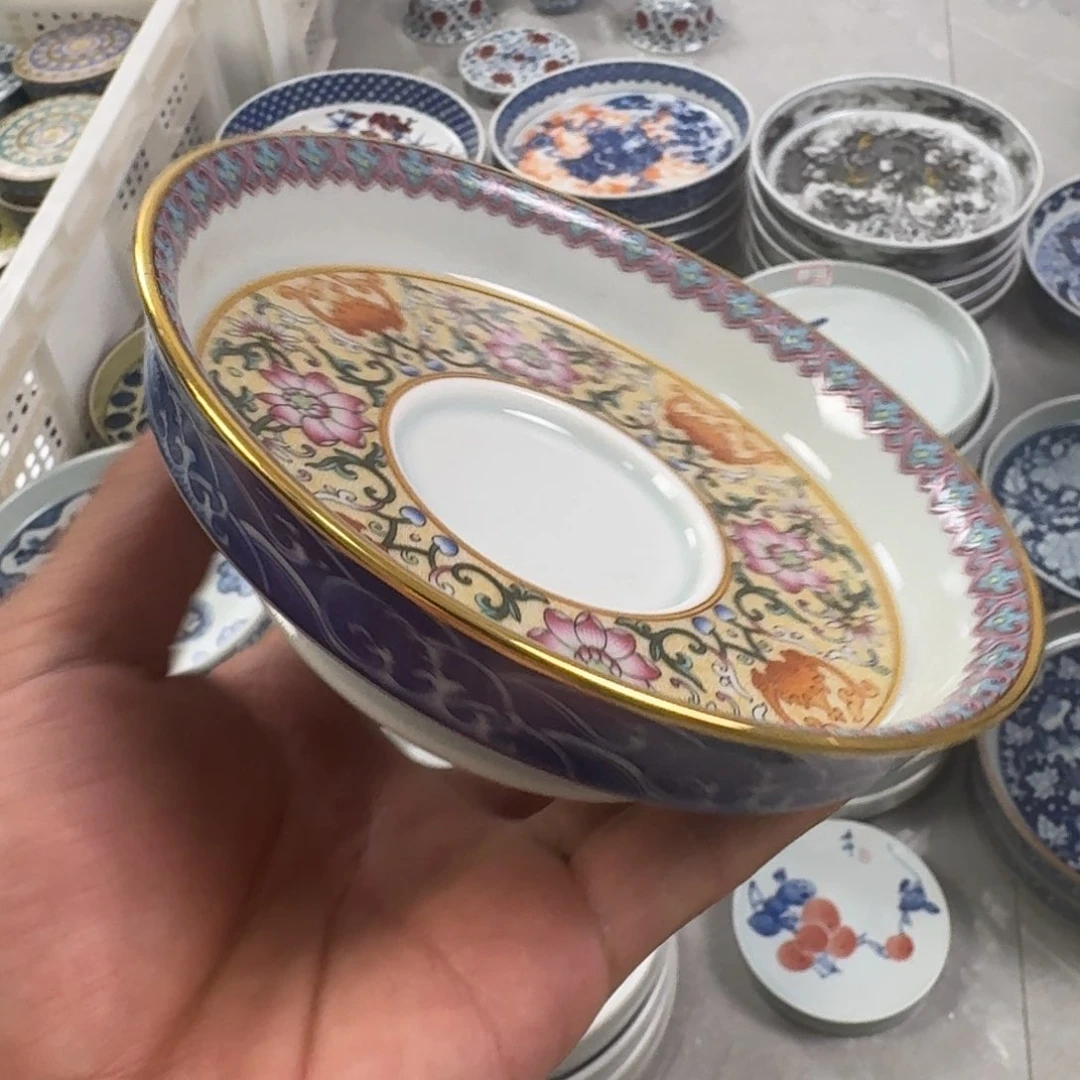 摆件生珐琅彩盖碗底托拍一发二