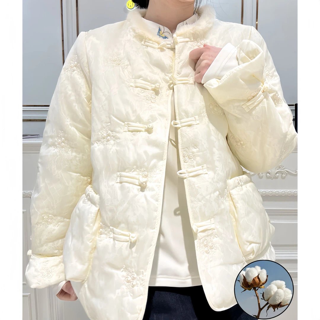 【清溪月】棉服中国风盘扣中式加厚绣花冬季立领秋冬毛毛领