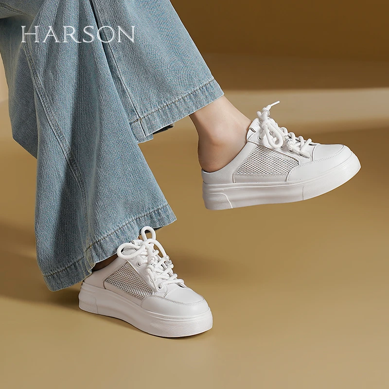 Harson/哈森2025年夏季新款圆头纯色厚底时尚百搭休闲鞋HWM250125