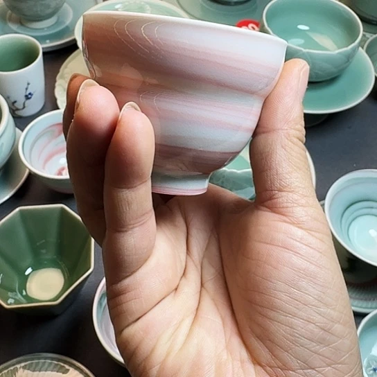 高***哥龙泉青瓷绞胎葫芦杯