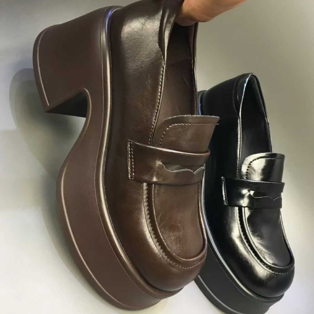 古典卡卡百搭舒适厚底乐福鞋