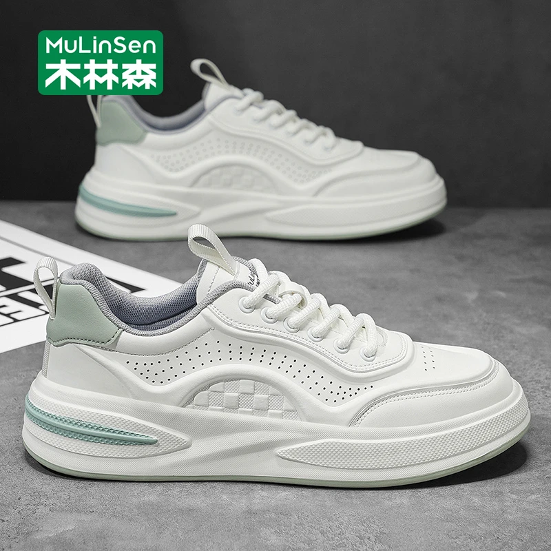 木林森板鞋男2025年新款秋季透气小白鞋男款运动休闲轻便厚底潮鞋