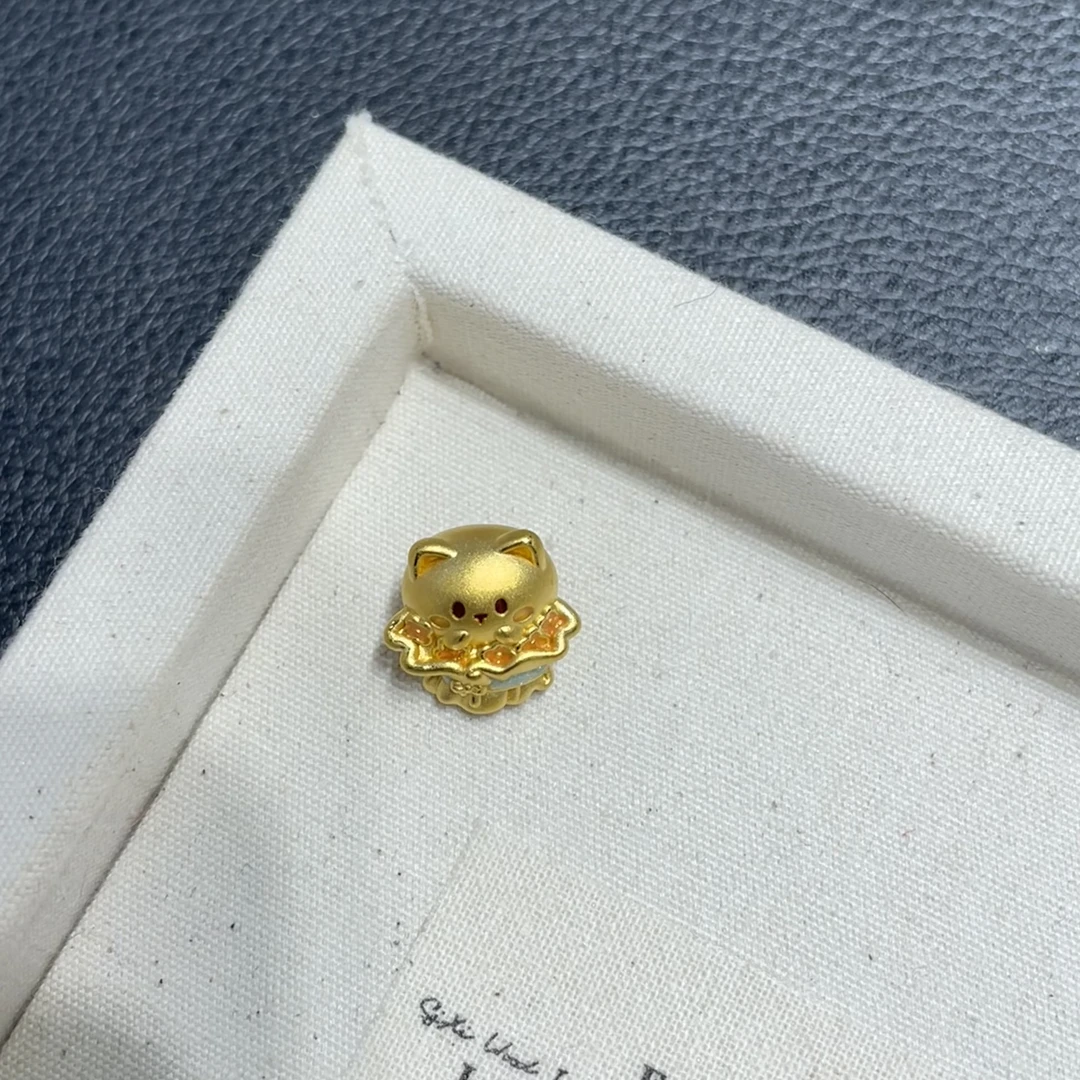 足金999花束小猫烤漆转运珠可爱DIY配件