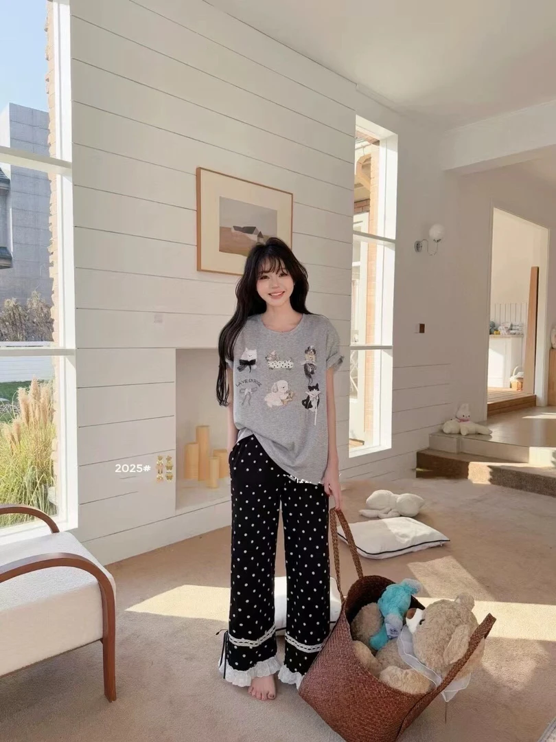Gill Aimar睡衣女短袖长裤宽松2025春夏薄款甜美家居服套装可外穿