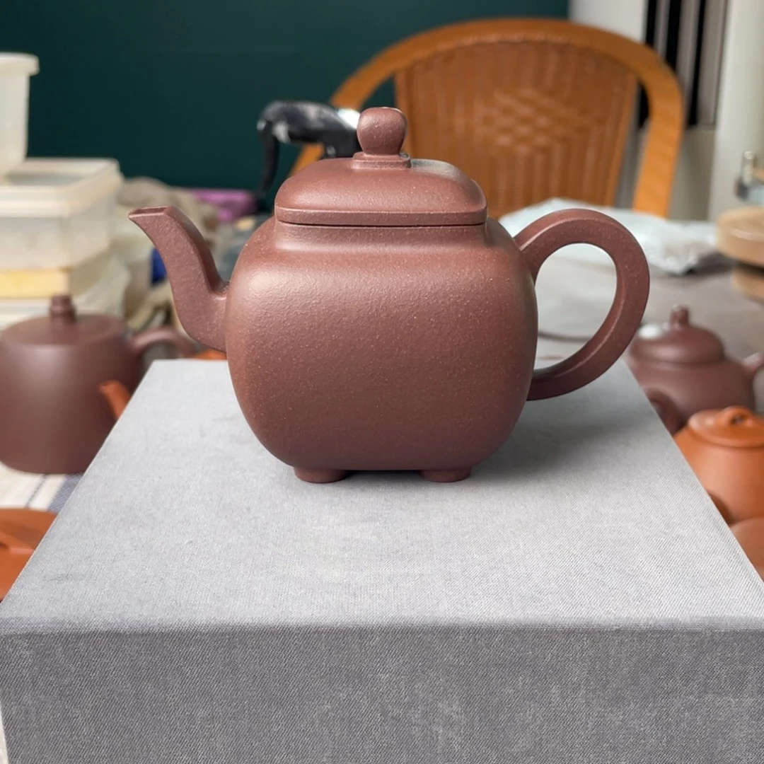 茶壶紫砂手工老紫泥鸣远四方壶160cc